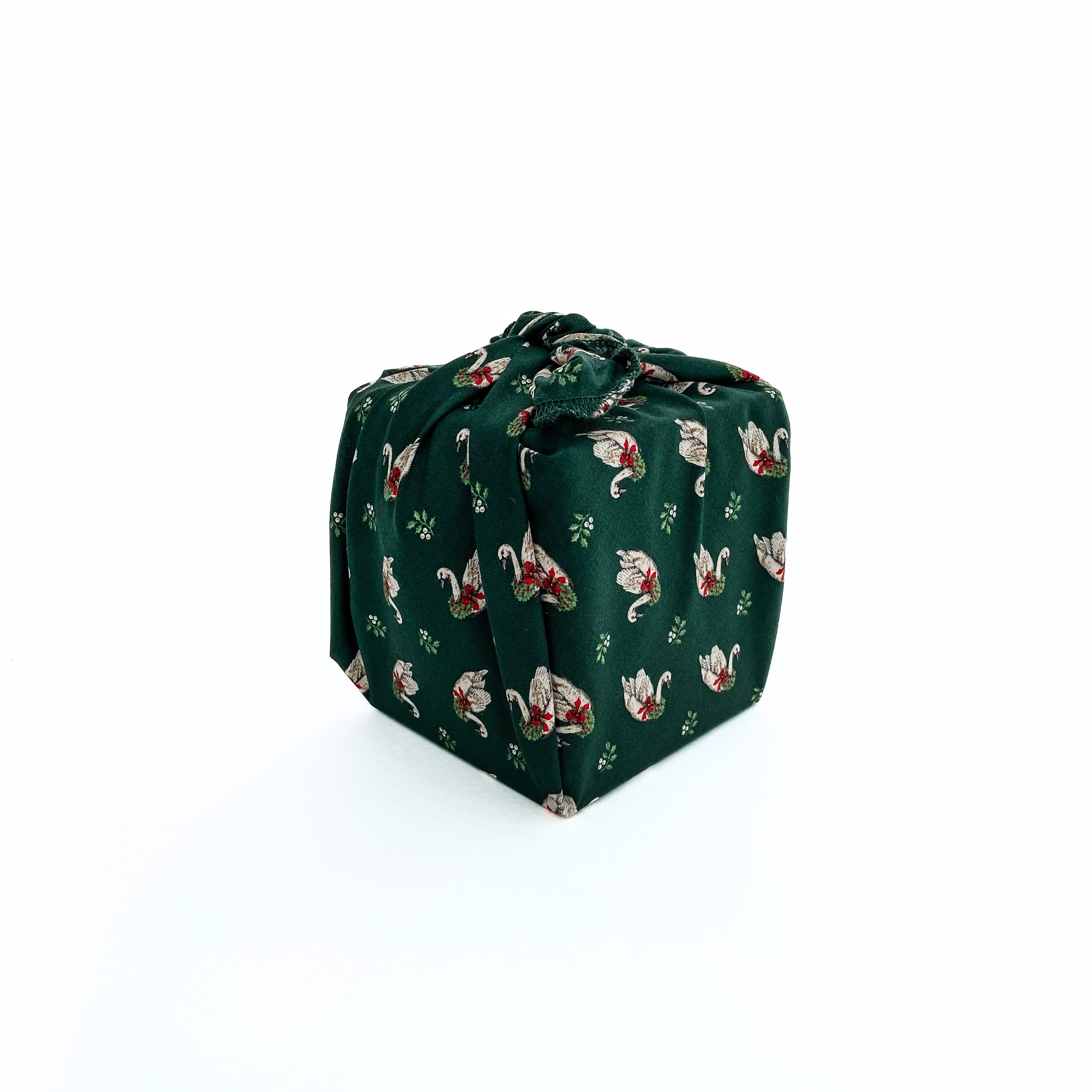 Resuable Single Layer Fabric Gift Wrap – Green Swan Print