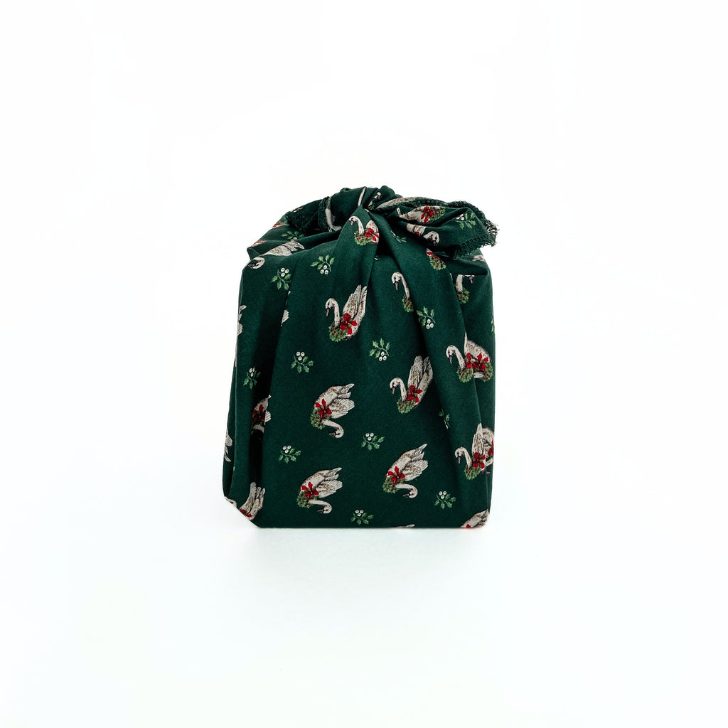 Resuable Single Layer Fabric Gift Wrap – Green Swan Print