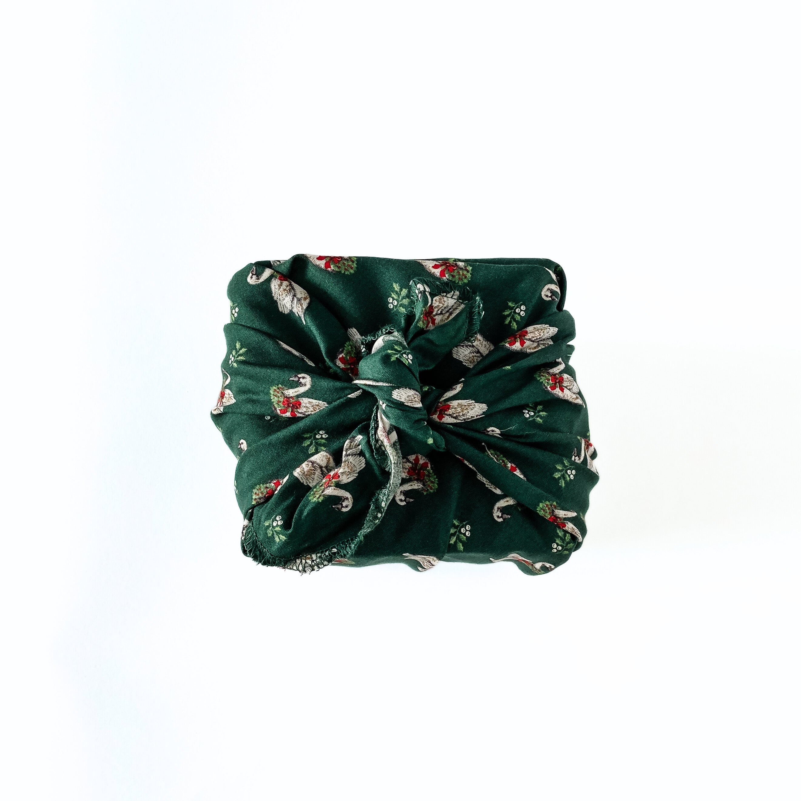 Resuable Single Layer Fabric Gift Wrap – Green Swan Print