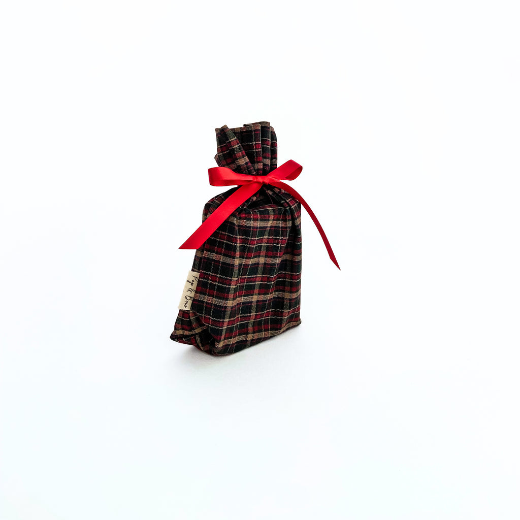 Reusable Gift Bag  – Handmade from Upcycled Vintage Fabric - Dark Plaid