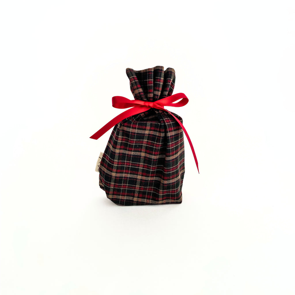 Reusable Gift Bag  – Handmade from Upcycled Vintage Fabric - Dark Plaid