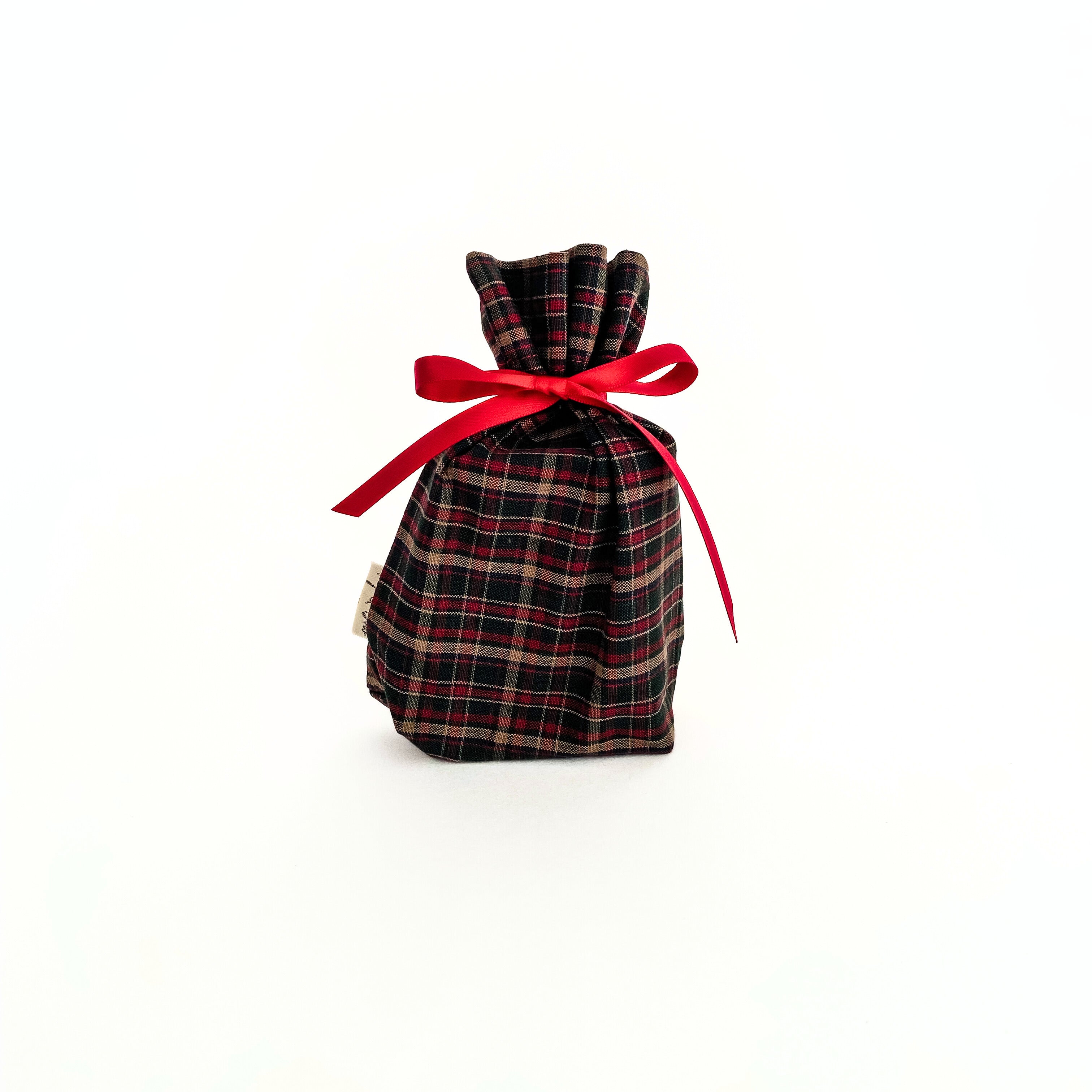 Reusable Gift Bag  – Handmade from Upcycled Vintage Fabric - Dark Plaid