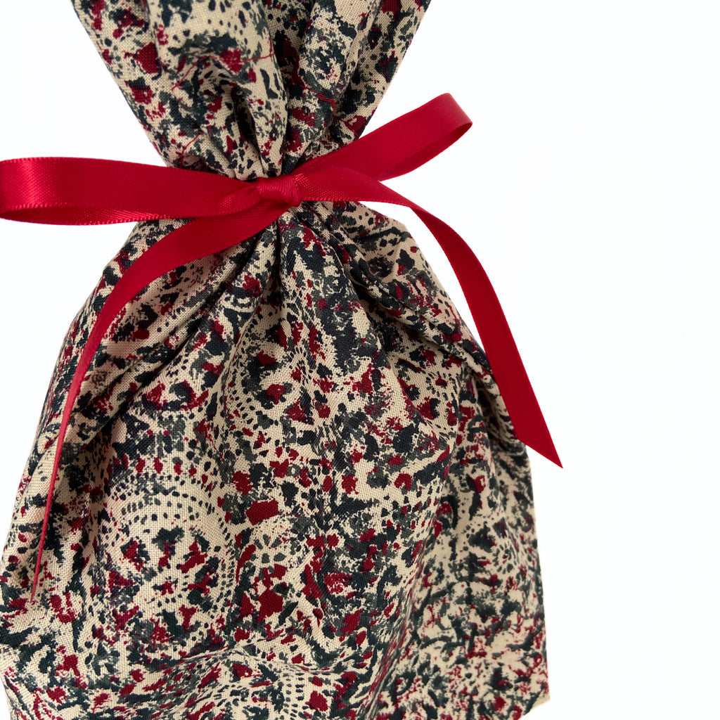 Reusable Gift Bag  – Handmade from Upcycled Vintage Fabric - Dark Paisley