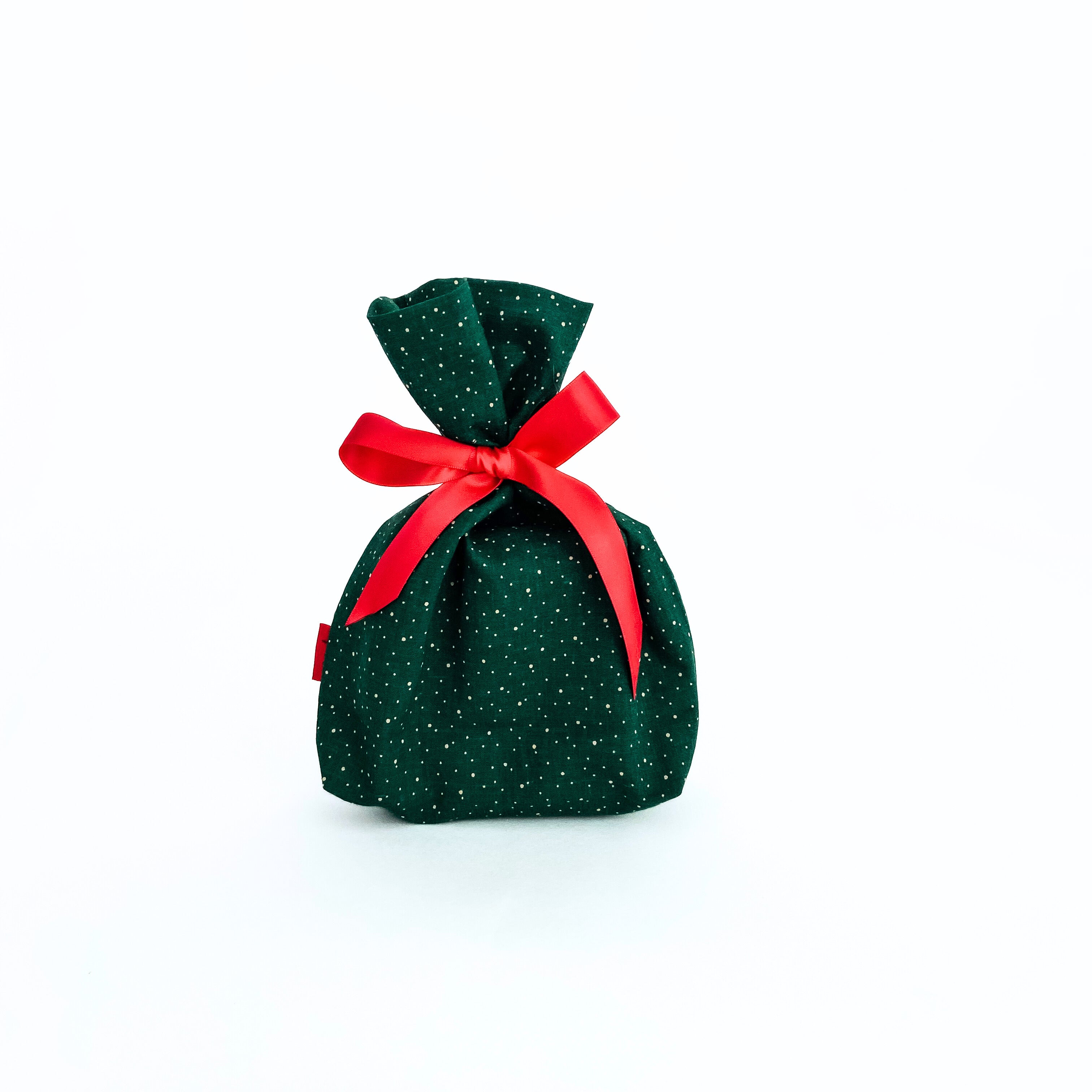 Reusable Gift Bag  – Handmade from Upcycled Vintage Fabric - Green Snow