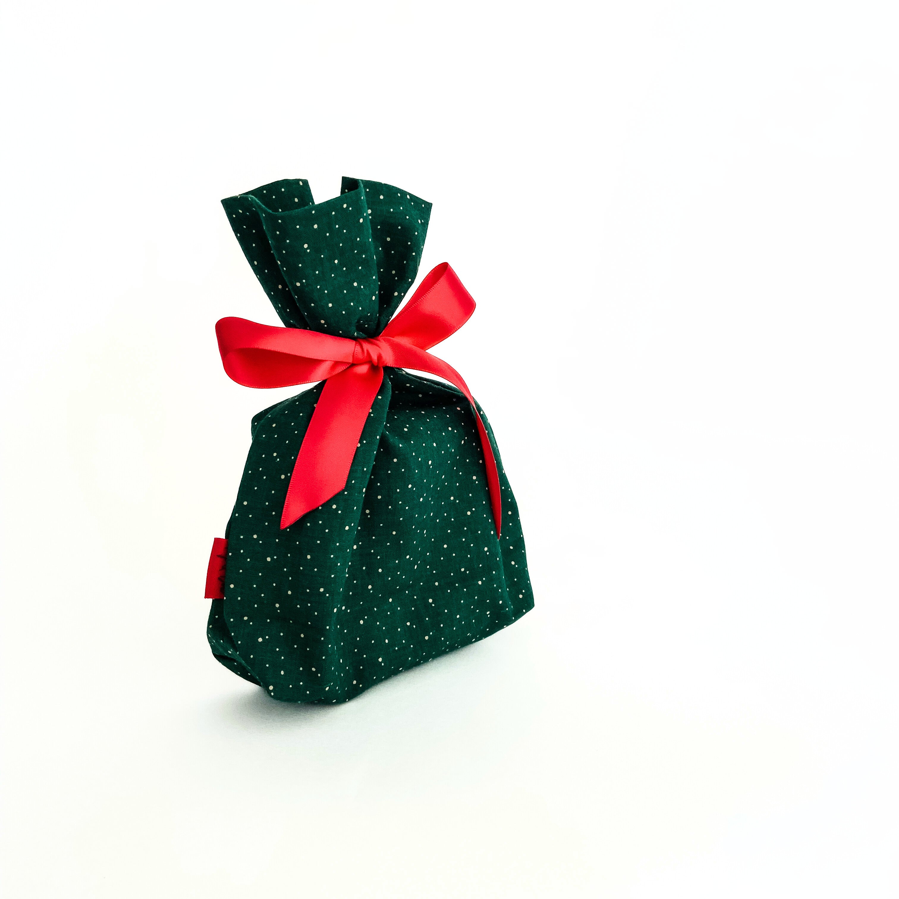 Reusable Gift Bag  – Handmade from Upcycled Vintage Fabric - Green Snow