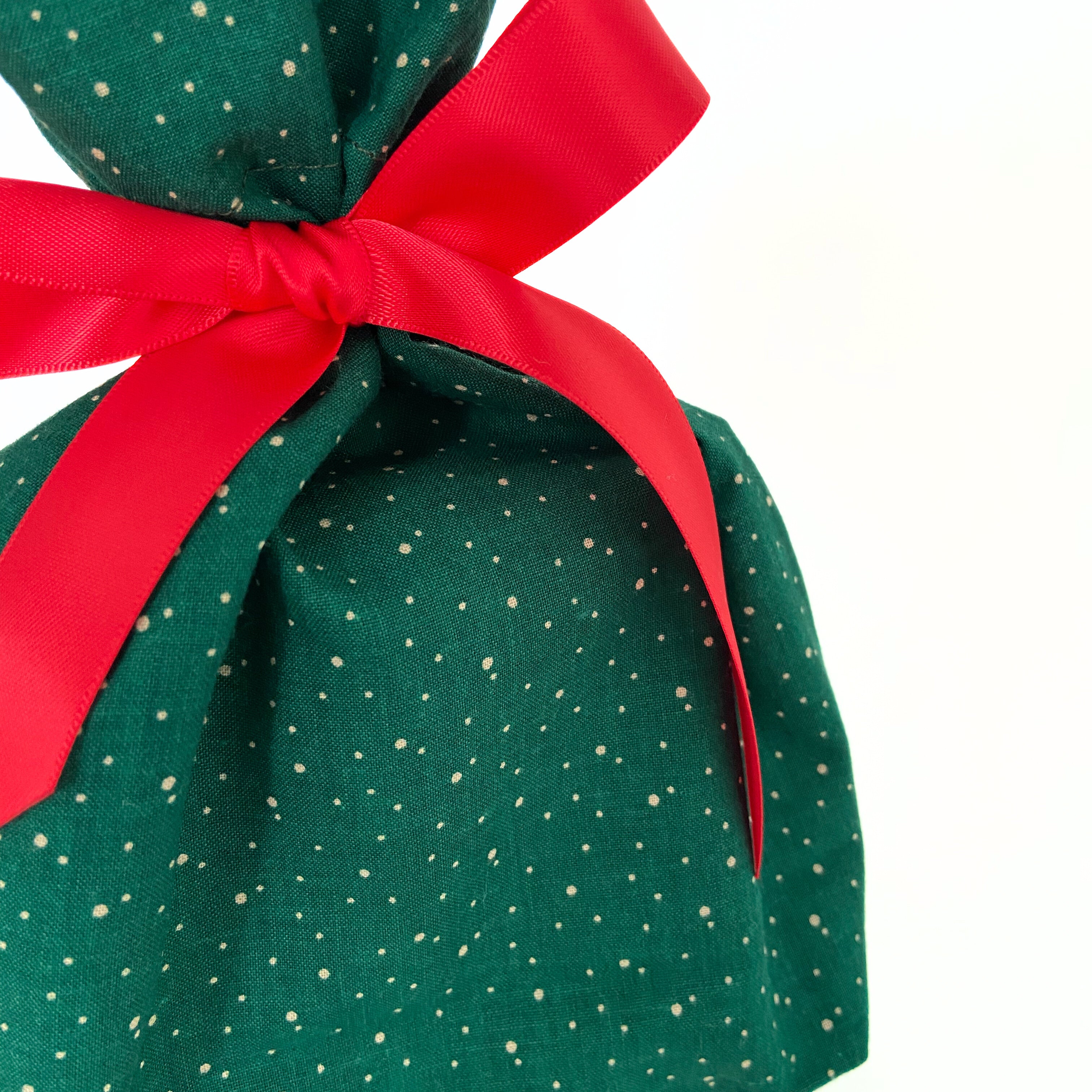 Reusable Gift Bag  – Handmade from Upcycled Vintage Fabric - Green Snow