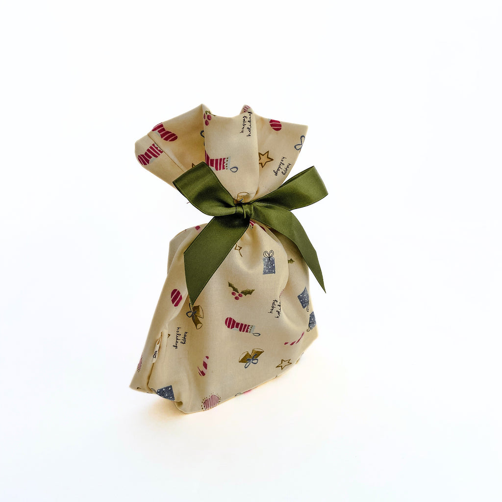 Reusable Gift Bag  – Handmade from Upcycled Vintage Fabric - Merry Print
