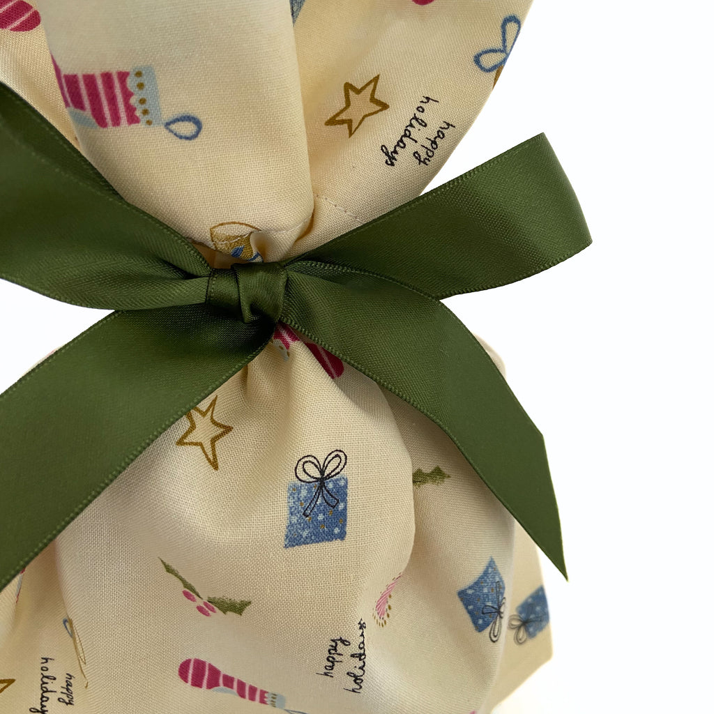 Reusable Gift Bag  – Handmade from Upcycled Vintage Fabric - Merry Print