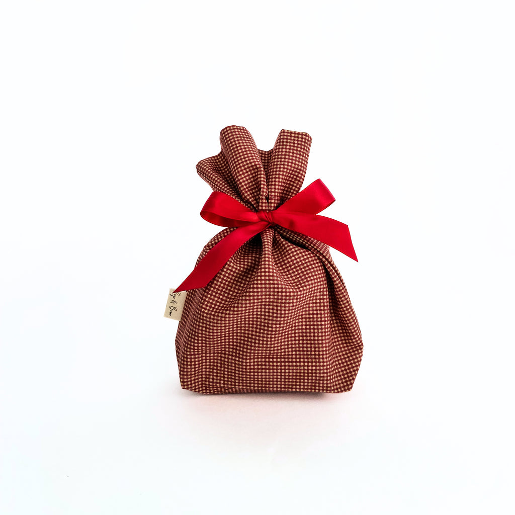 Reusable Gift Bag  – Handmade from Upcycled Vintage Fabric - Brick Gingham