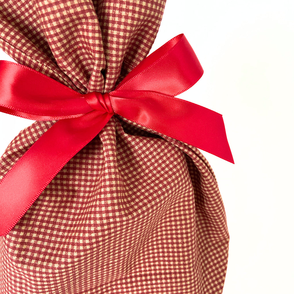 Reusable Gift Bag  – Handmade from Upcycled Vintage Fabric - Brick Gingham