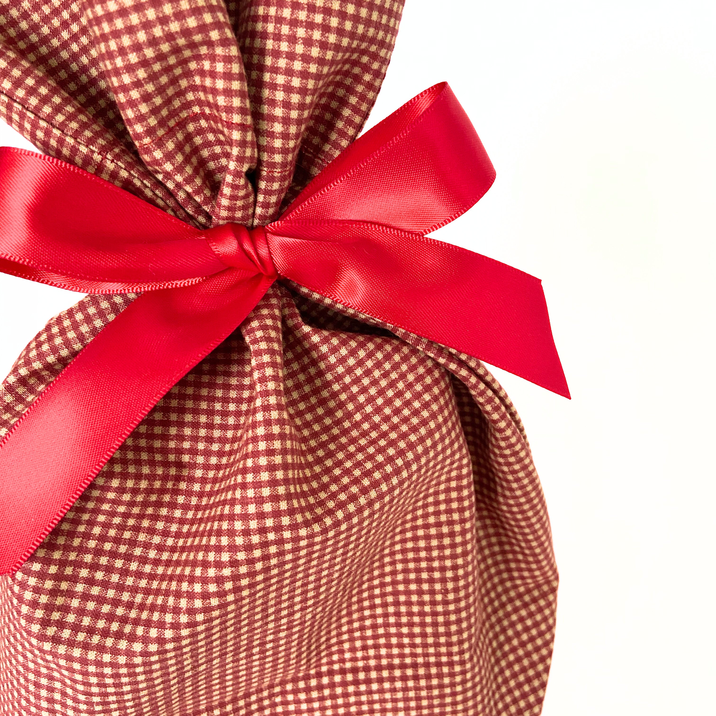 Reusable Gift Bag  – Handmade from Upcycled Vintage Fabric - Brick Gingham