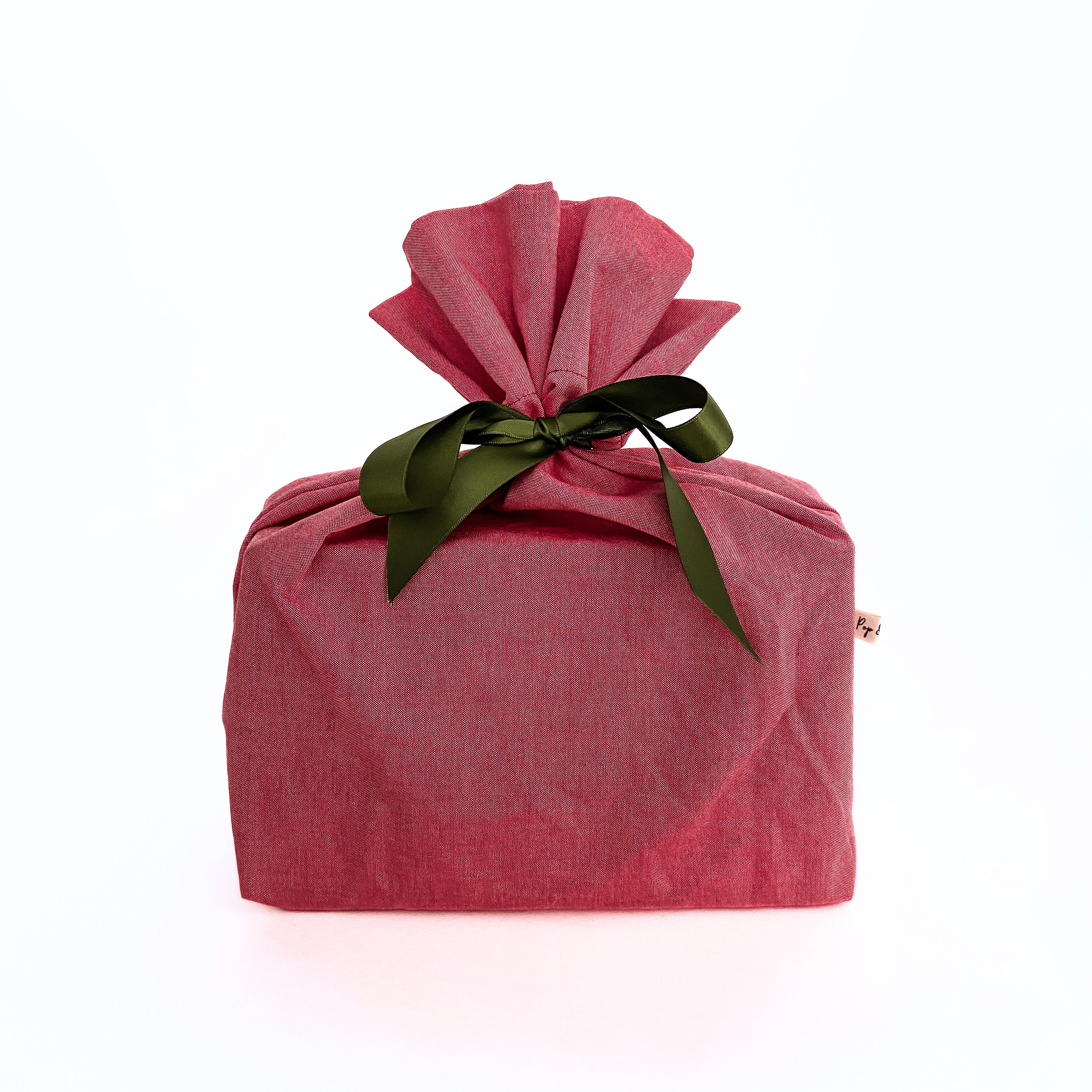 Reusable Gift Bag  – Handmade from Upcycled Vintage Fabric - Merry Red Oxford