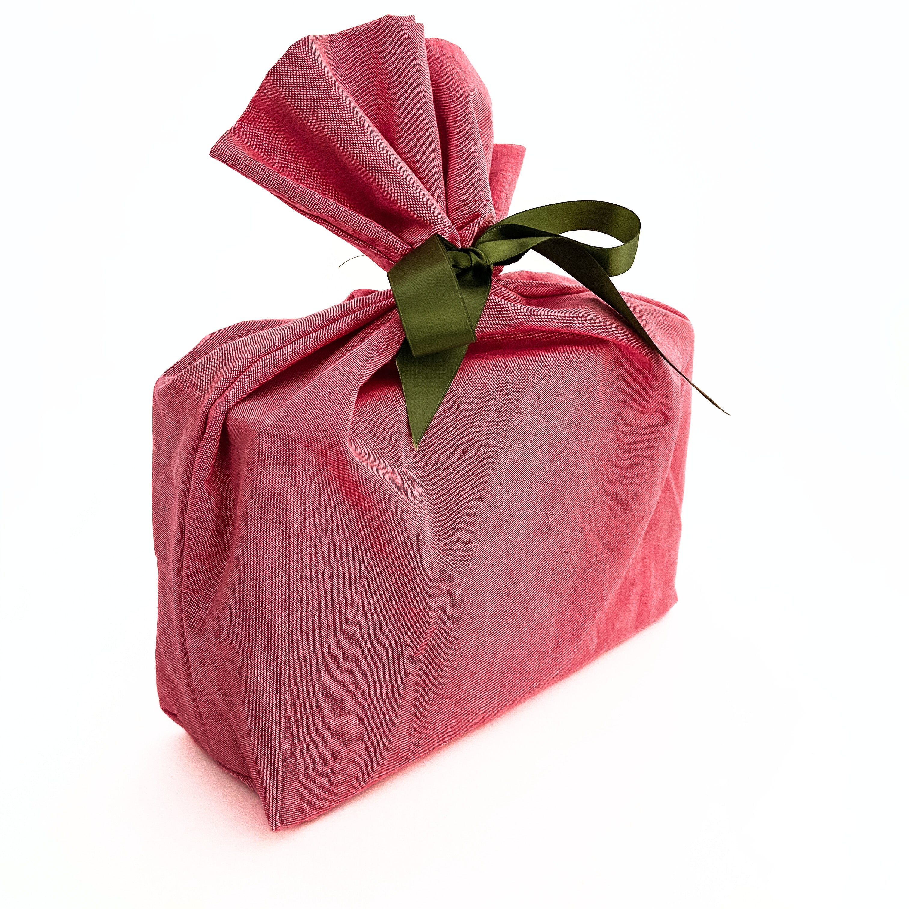 Reusable Gift Bag  – Handmade from Upcycled Vintage Fabric - Merry Red Oxford