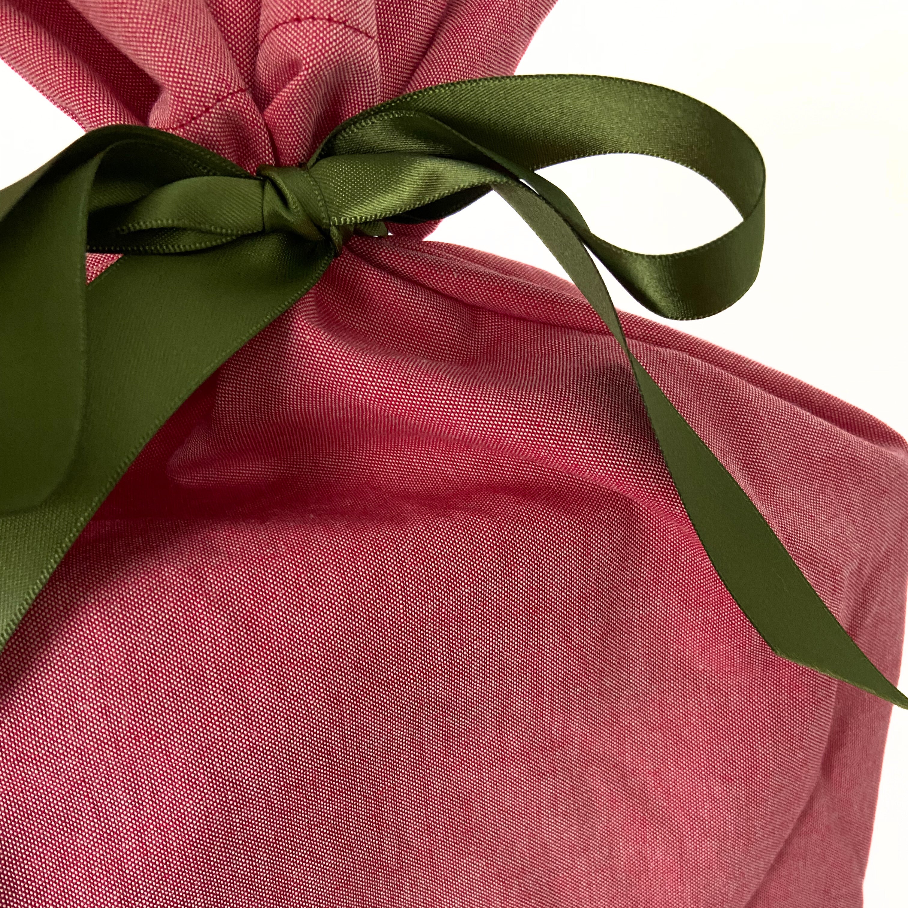 Reusable Gift Bag  – Handmade from Upcycled Vintage Fabric - Merry Red Oxford