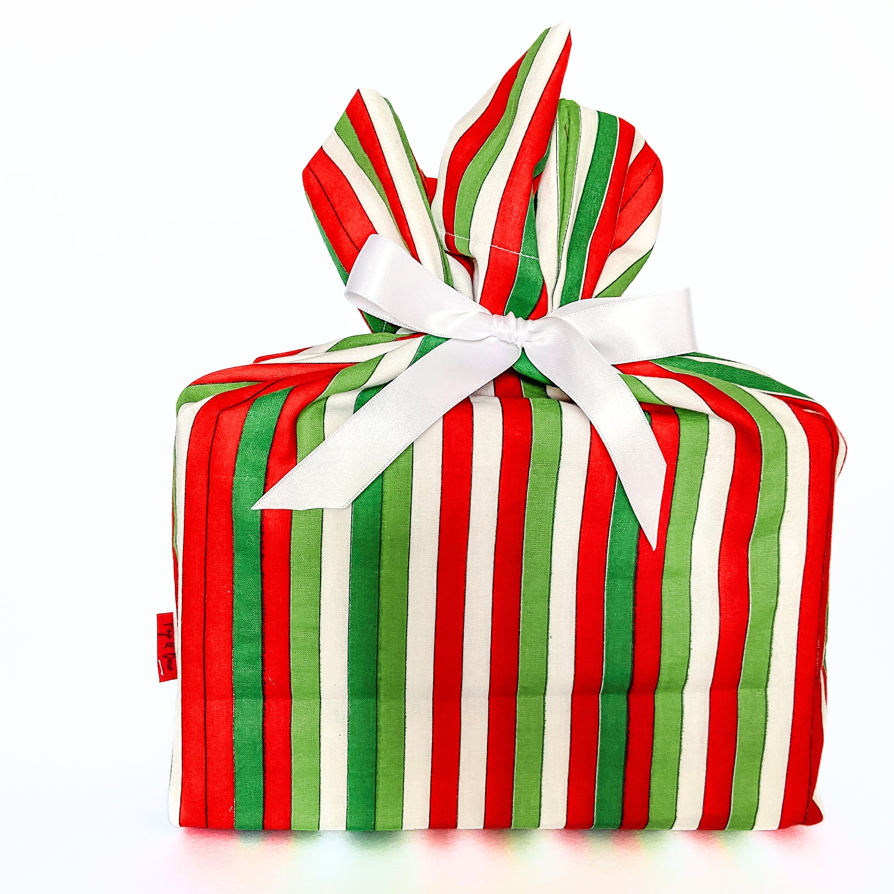 Reusable Gift Bag  – Handmade from Upcycled Vintage Fabric - Retro Stripe