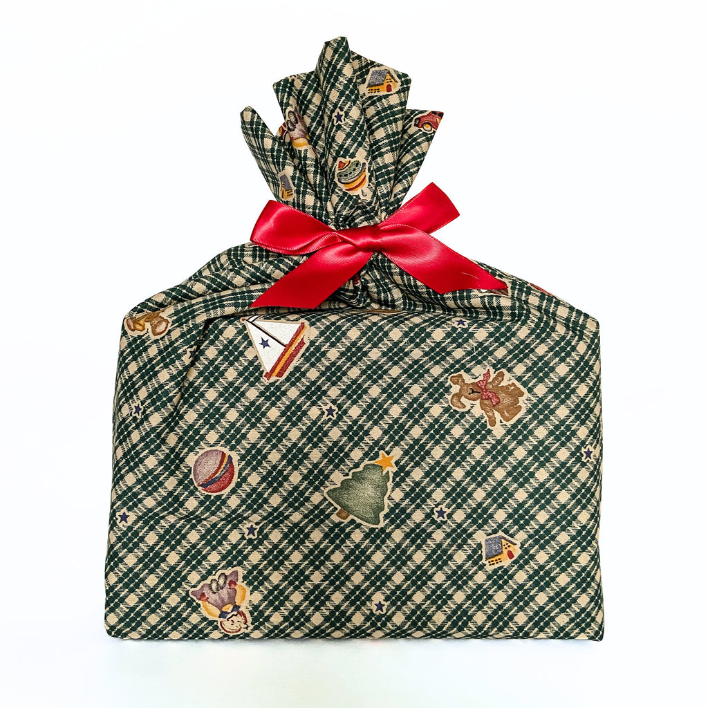 Reusable Gift Bag  – Handmade from Upcycled Vintage Fabric - Country Plaid
