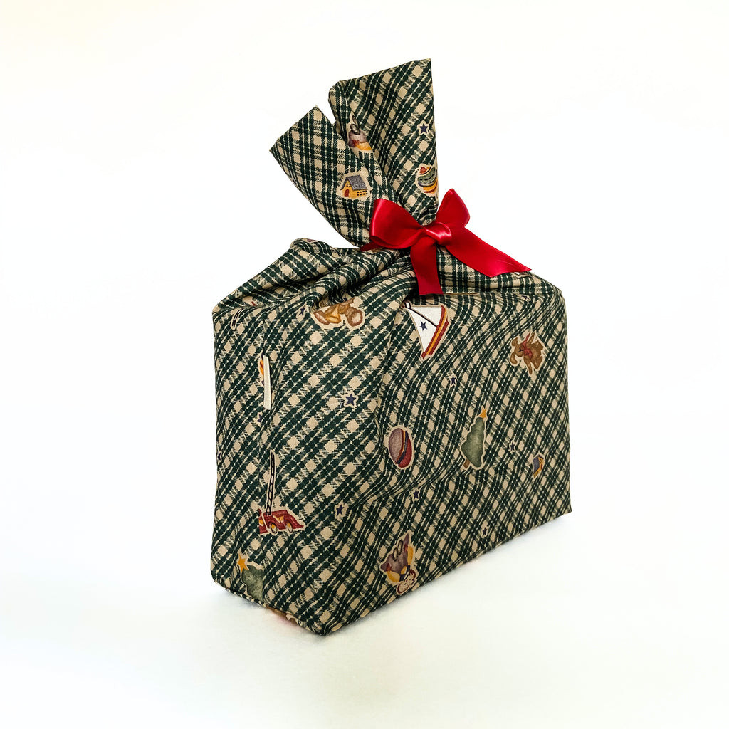 Reusable Gift Bag  – Handmade from Upcycled Vintage Fabric - Country Plaid