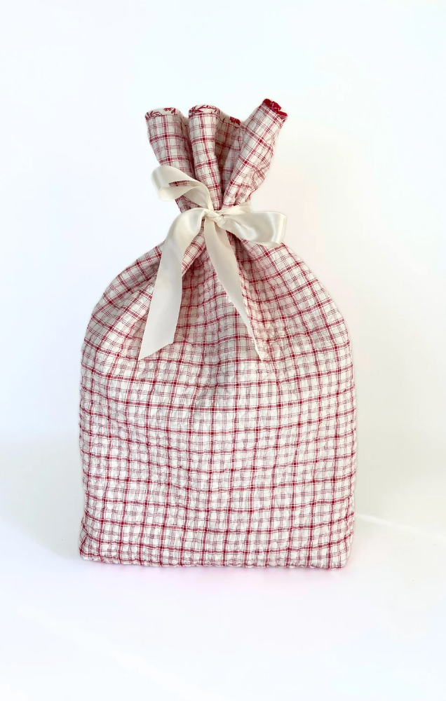 Reusable Gift Bag – Handmade from Upcycled  - Large Quilted Plaid Bag