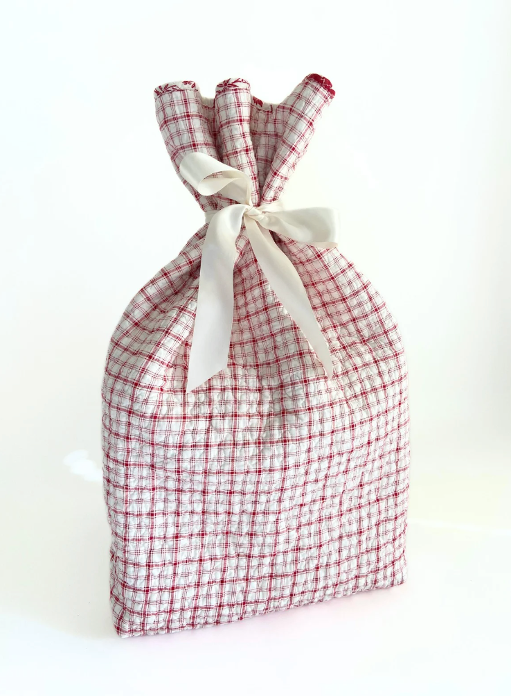 Reusable Gift Bag – Handmade from Upcycled  - Large Quilted Plaid Bag
