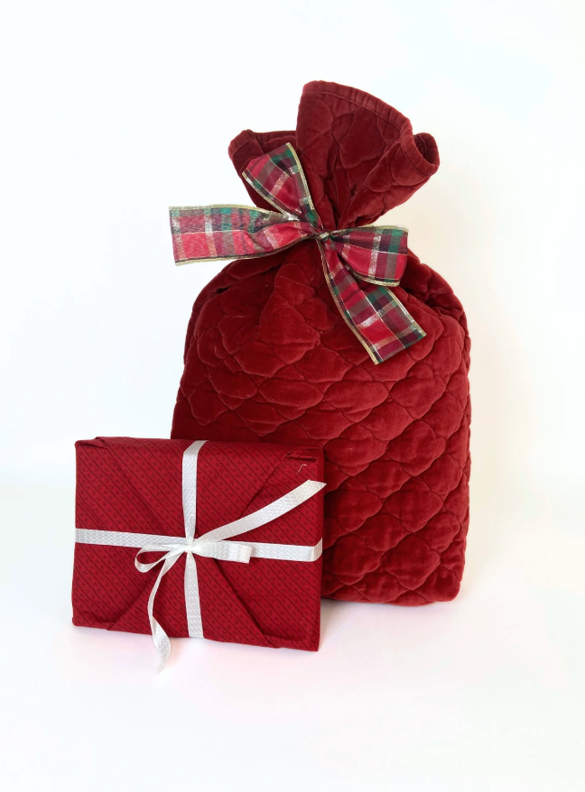 Reusable Gift Bag – Handmade from Upcycled  - Large Velvet Quilted Bag