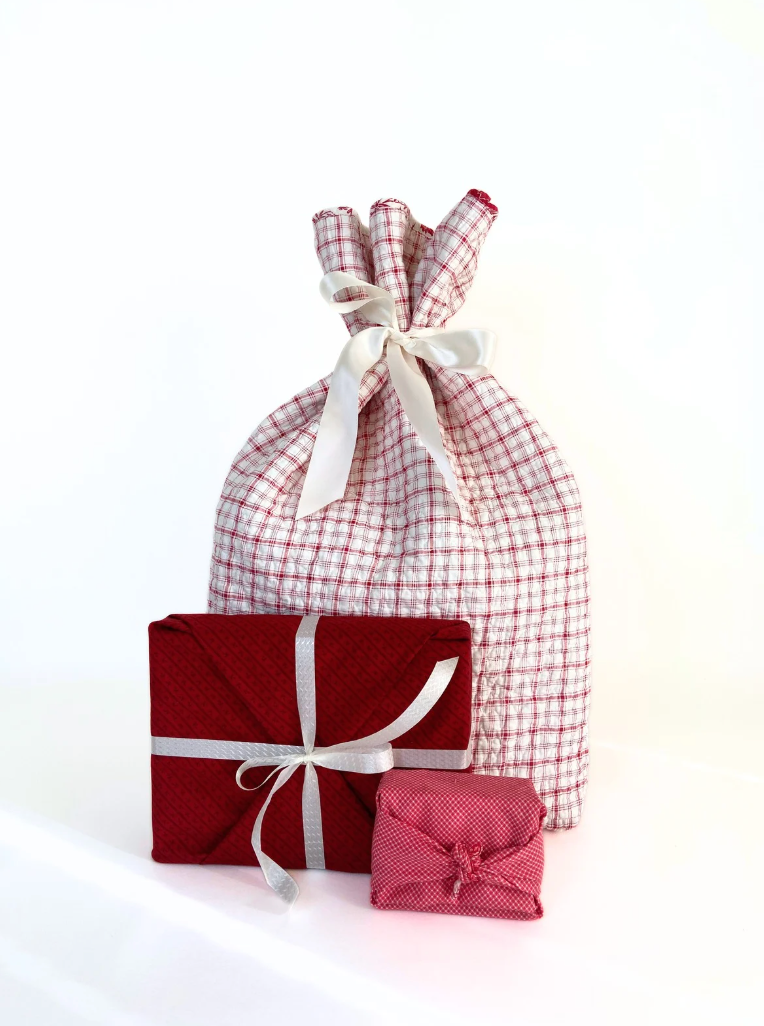Reusable Gift Bag – Handmade from Upcycled  - Large Quilted Plaid Bag